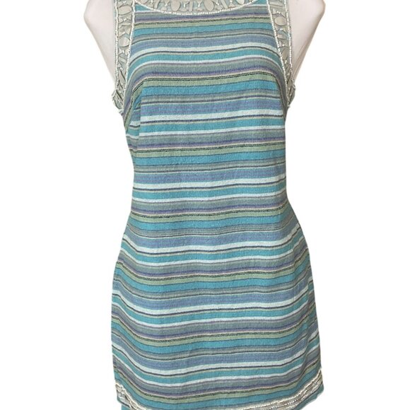 Free People New Romantics Ocean Bree Beaded Striped Tapestry Sleeveless Mini 6 - Picture 1 of 9